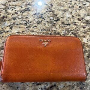 Prada papaya Saffiano Leather Wallet